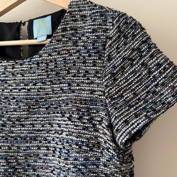 CeCe Tweed Shift Dress Metallic Blue Black White Size 0 - Picture 6 of 9